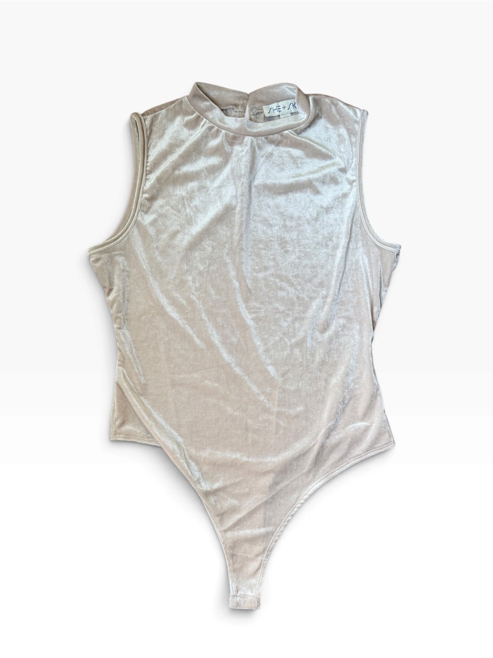 Shimmer Cream Velvet High-Neck Bodysuit